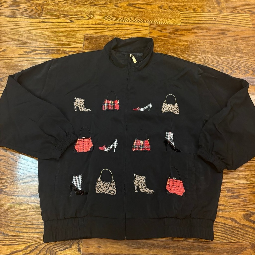 Black Jacket with Shoe and Bag Patterns